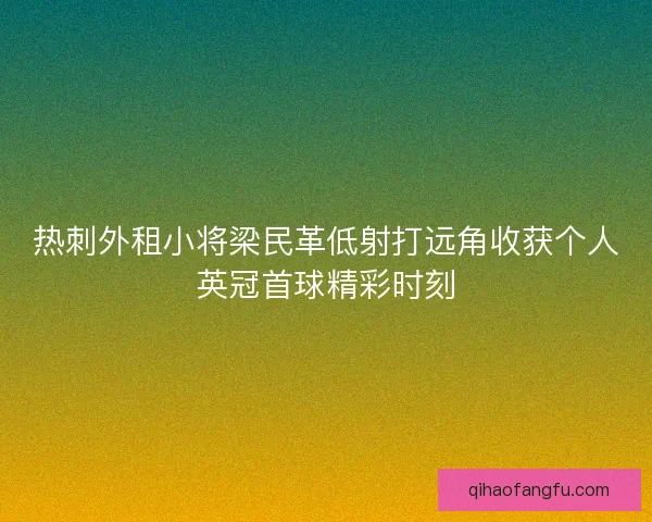 热刺外租小将梁民革低射打远角收获个人英冠首球精彩时刻